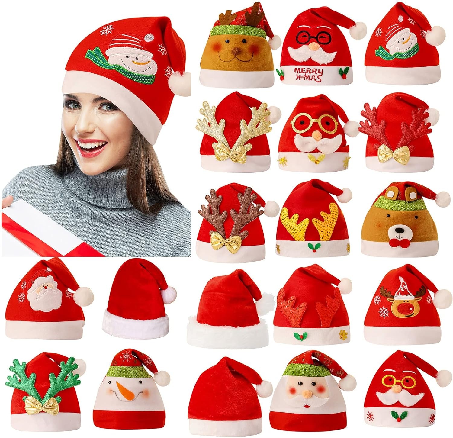 Christmas Hat for Adult, Women Men Cute Santa Hat Holiday Xmas Hats for Christmas Costume New Year Festive Party