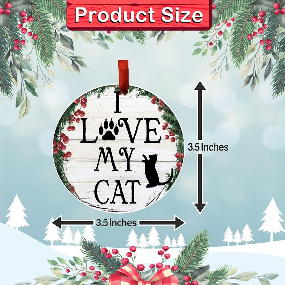 I Love My Cat Ornament - E&S Pets - DIY Personalizable - Cat Gifts - Ceramic round with Glazed Finish - X-Mas Decoration - Christmas Ornaments Craft Gifts - Ornaments for Pet Lovers