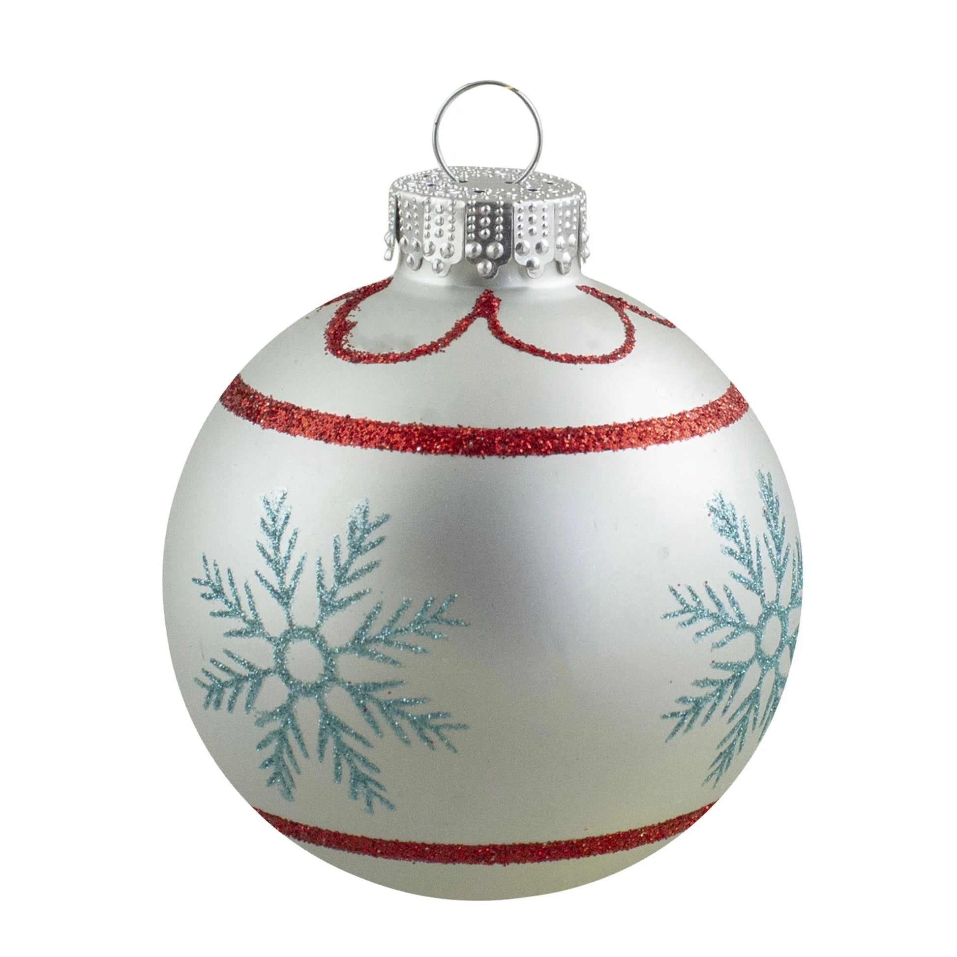 4Ct Silver and Blue Snowflake Glass Ball Christmas Ornament 2.75" (70Mm)