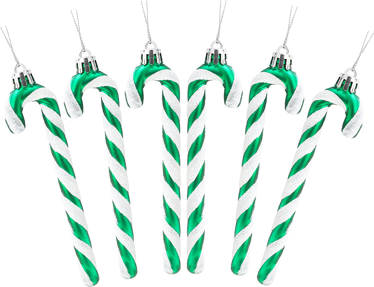 ® Pack of 6-13Cm Glitter Candy Cane Christmas Tree Decorations/Ornaments (Emerald Green)