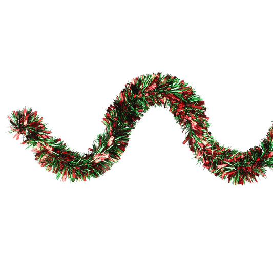 12' X 3.5" Unlit Green/Red Wide Cut Christmas Tinsel Garland