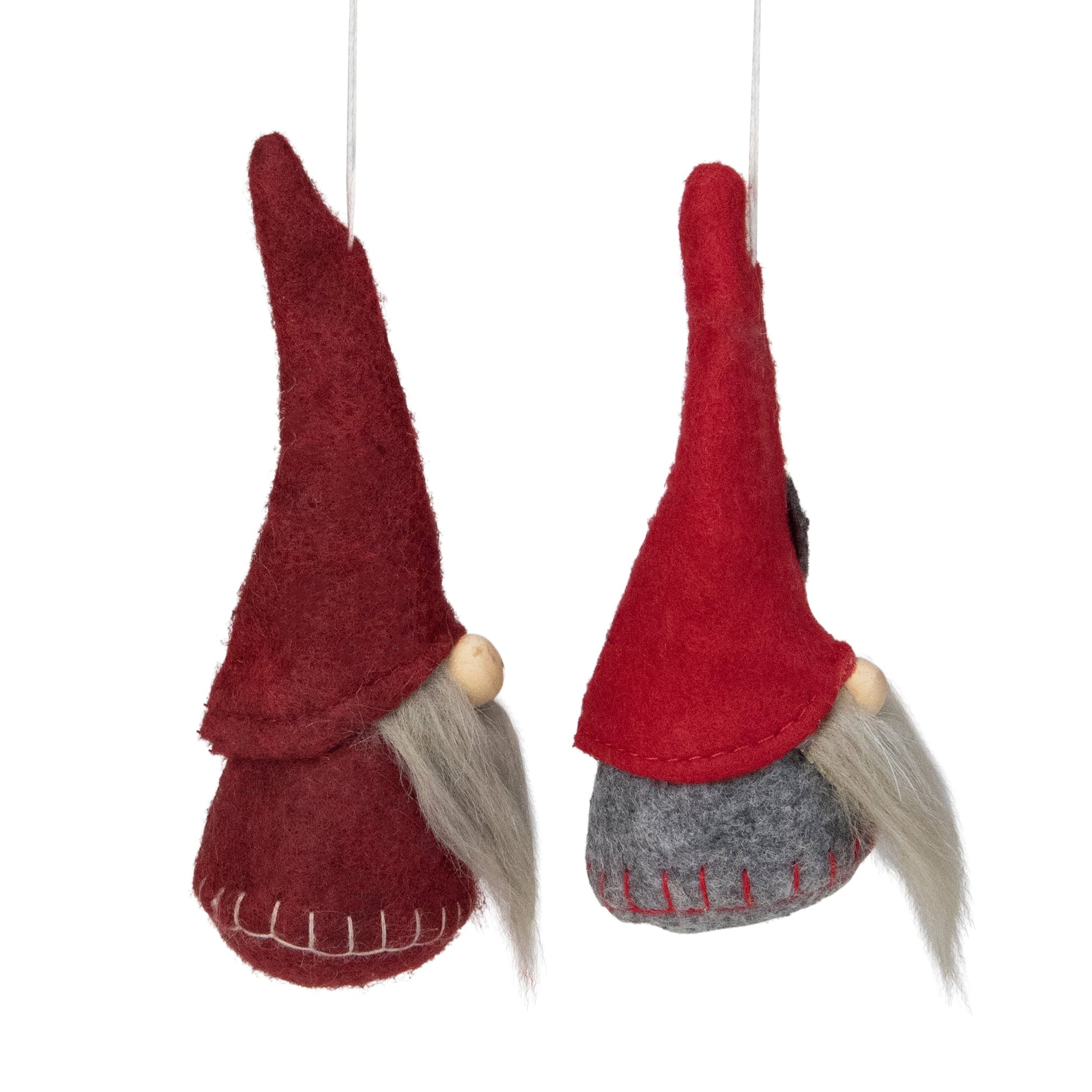 2Ct Santa Gnomes Christmas Ornament Set 4.75" - Gray/Burgundy Red