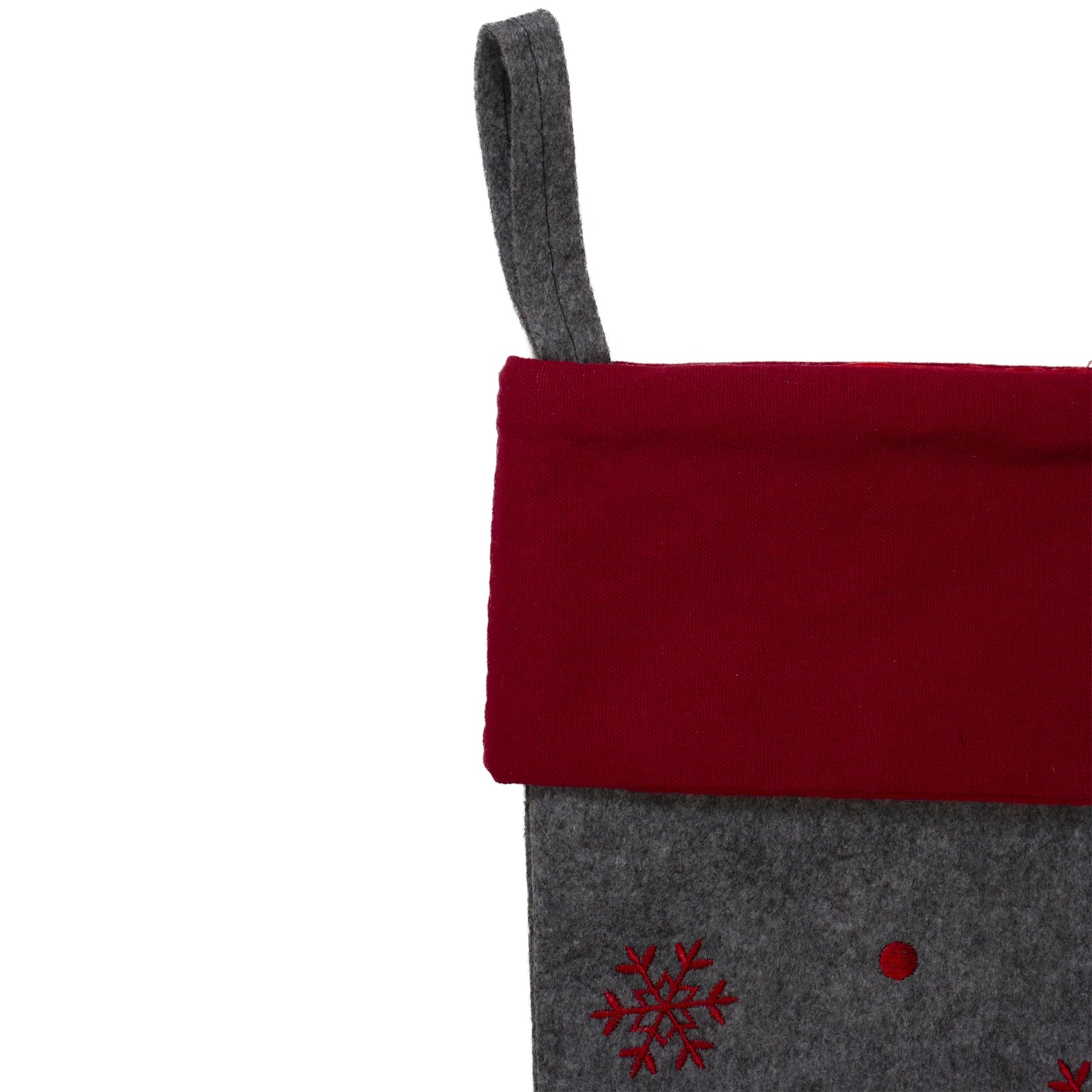 19" Gray and Red Embroidered Santa Claus Christmas Stocking