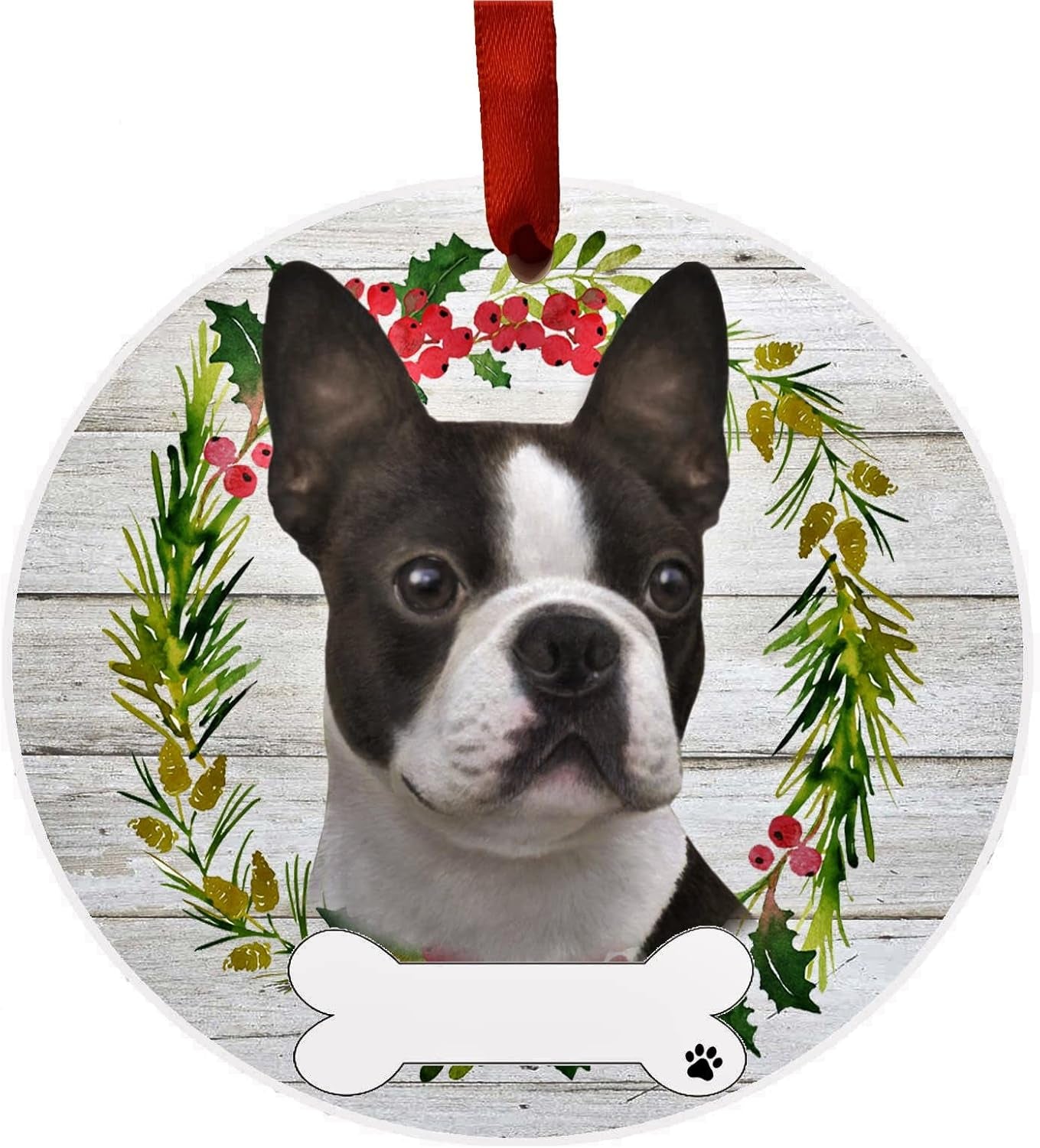 Boston Terrier Ornament -  - DIY Personalizable - Dog Gifts - Ceramic round Ornament with Glazed Finish - X-Mas Decoration - Christmas Ornaments Craft Gifts - Ornaments for Pet Lovers