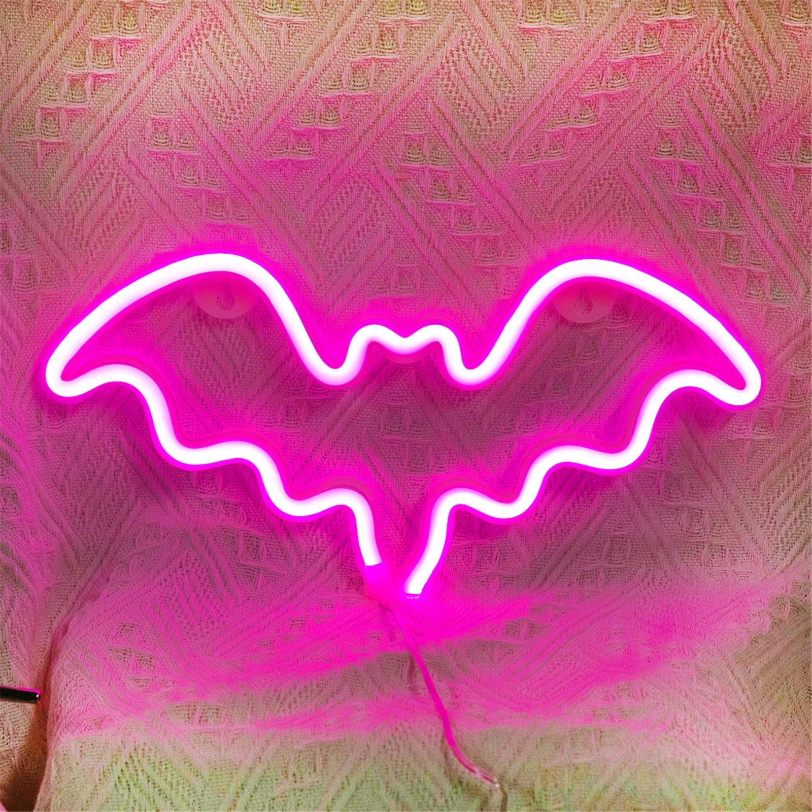 Neon Bat Shaped Wall Hanging Lamp Halloween Bedroom Home Party Bar Decoration Halloween Decorations