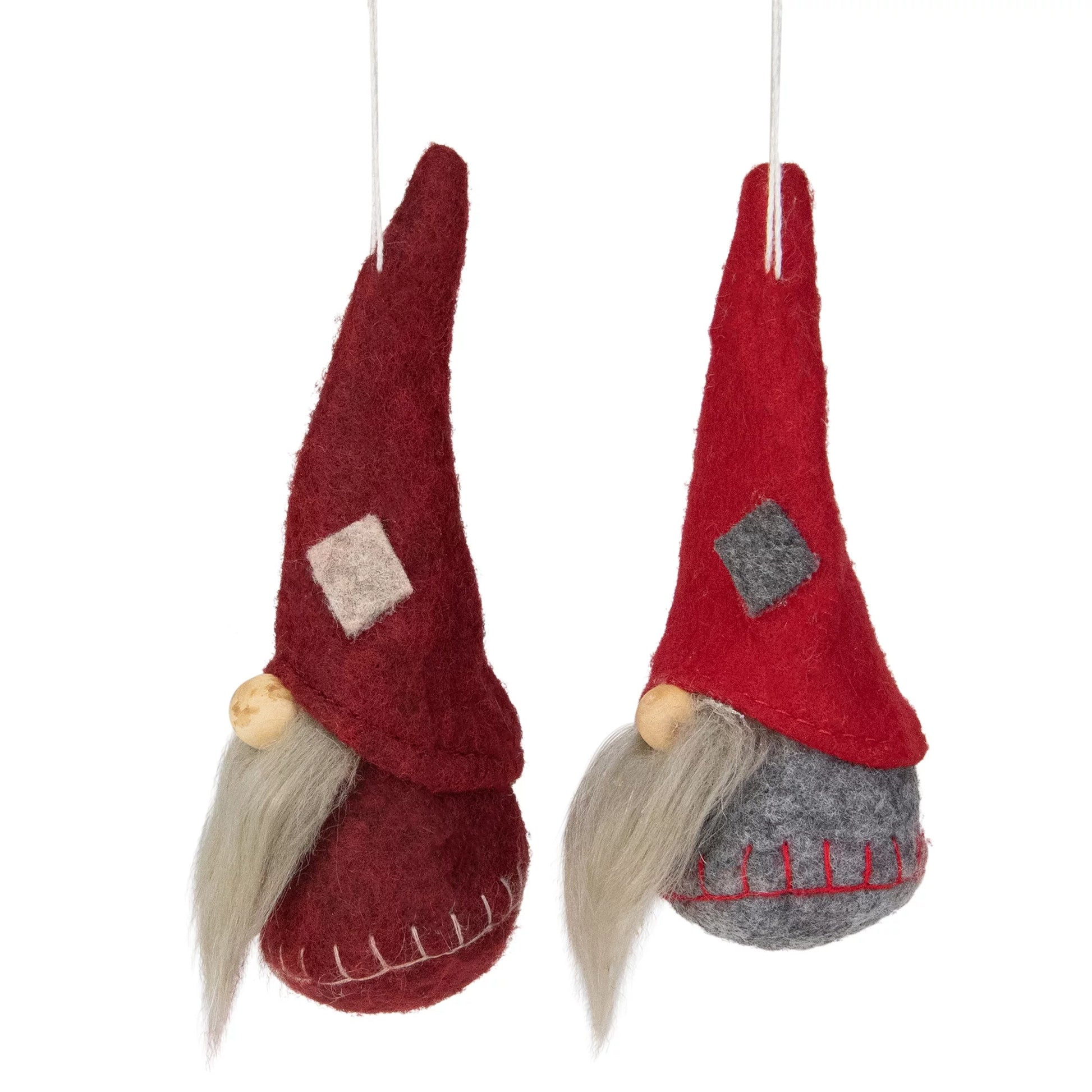 2Ct Santa Gnomes Christmas Ornament Set 4.75" - Gray/Burgundy Red