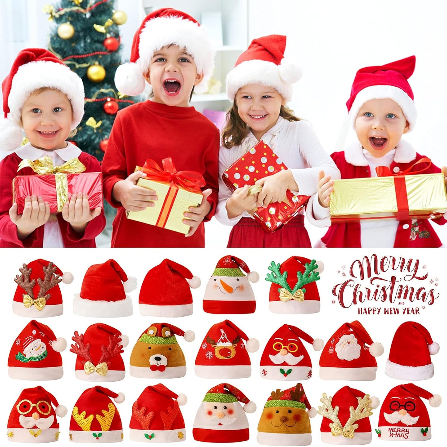 Christmas Hat for Adult, Women Men Cute Santa Hat Holiday Xmas Hats for Christmas Costume New Year Festive Party