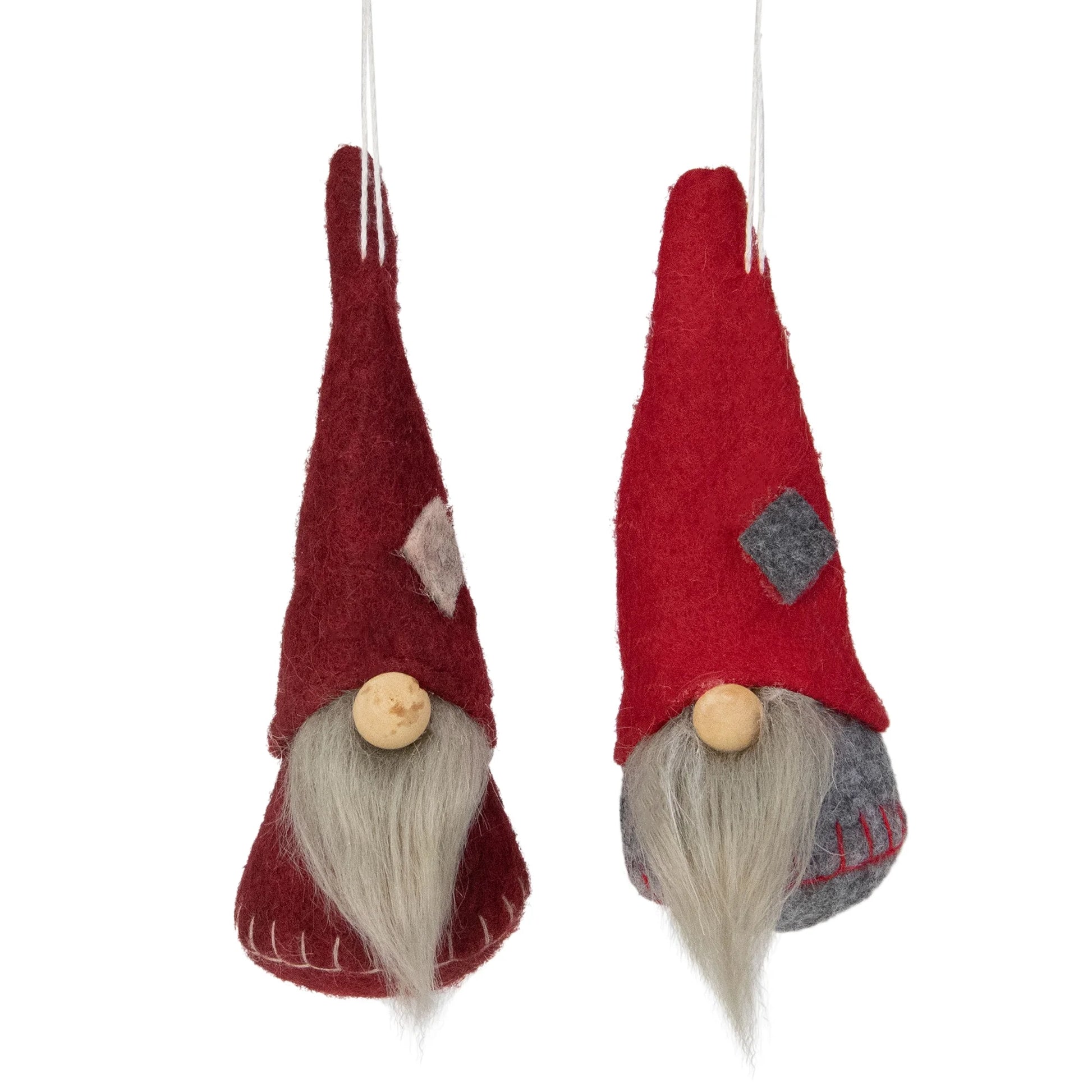 2Ct Santa Gnomes Christmas Ornament Set 4.75" - Gray/Burgundy Red