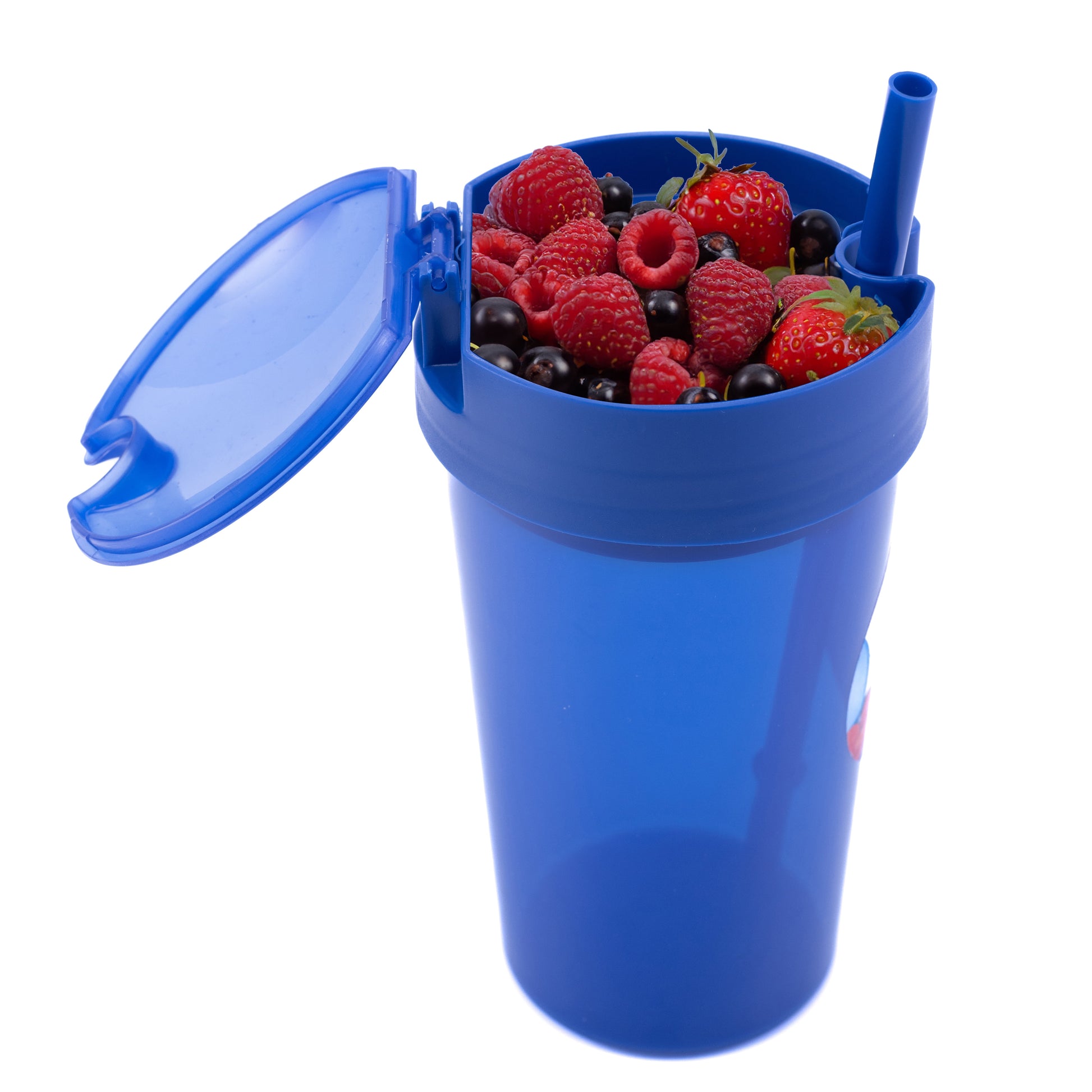 Plastic Blue Snack Tumbler with Straw, 14 Oz