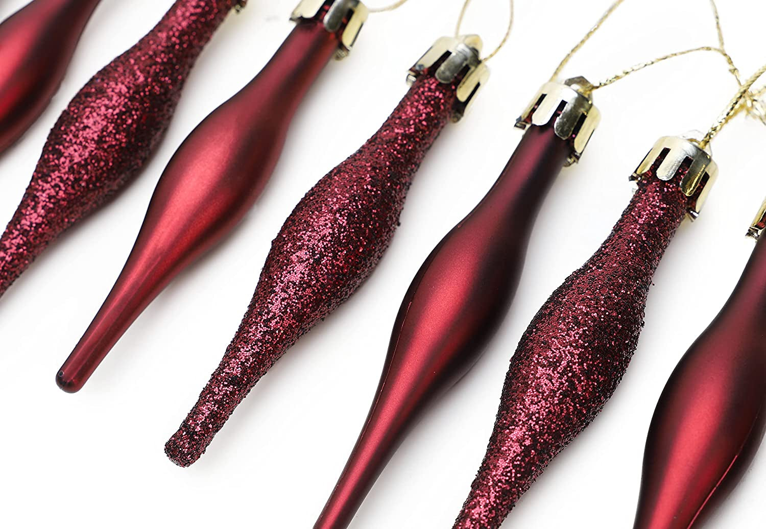 ® Pack of 15-8.5Cm Droplet Baubles - Matte & Glitter Design - Christmas Ornaments (Rioja Red)