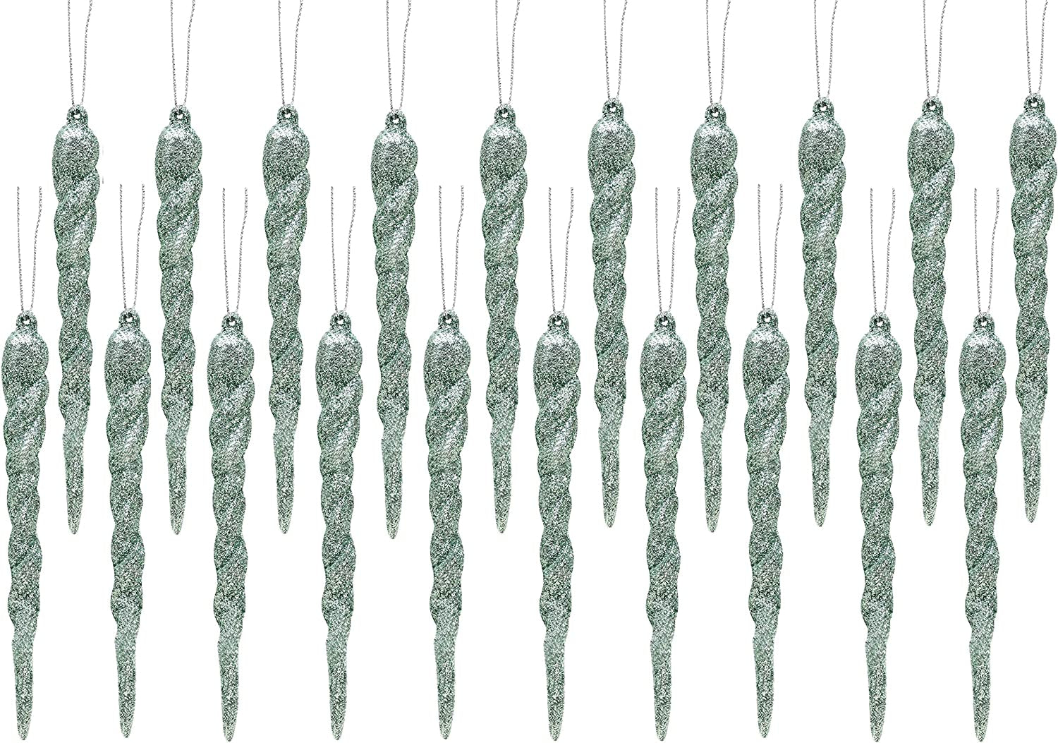 ® 12Cm Glitter Icicle Decorations - Luxury Christmas Tree Trims (Mint Green, Pack of 20)