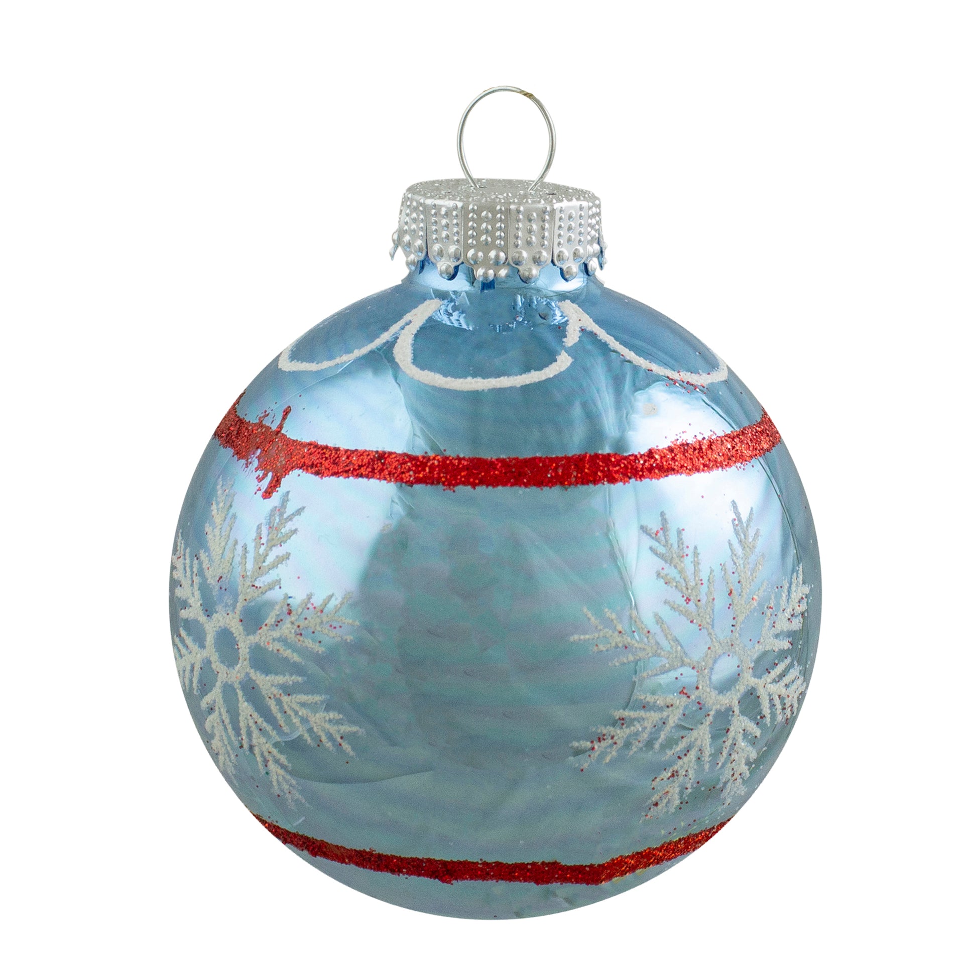 4Ct Silver and Blue Snowflake Glass Ball Christmas Ornament 2.75" (70Mm)