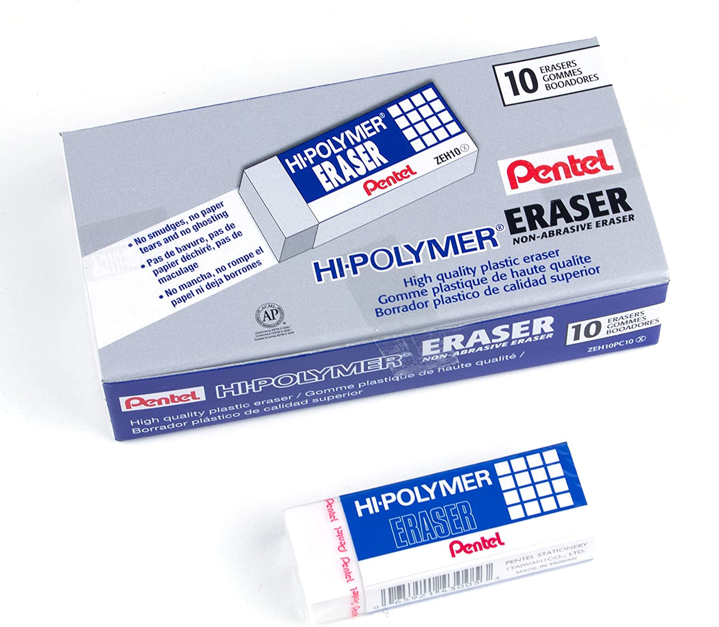 Hi-Polymer Block Eraser, Large, White, Pack of 10 Erasers (ZEH10PC10)