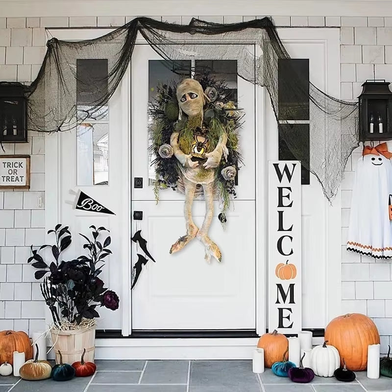 New Halloween Mummy Wreath for Front Door, Halloween Wreath Mummy Halloween Wreath Scary Halloween, Halloween Skull