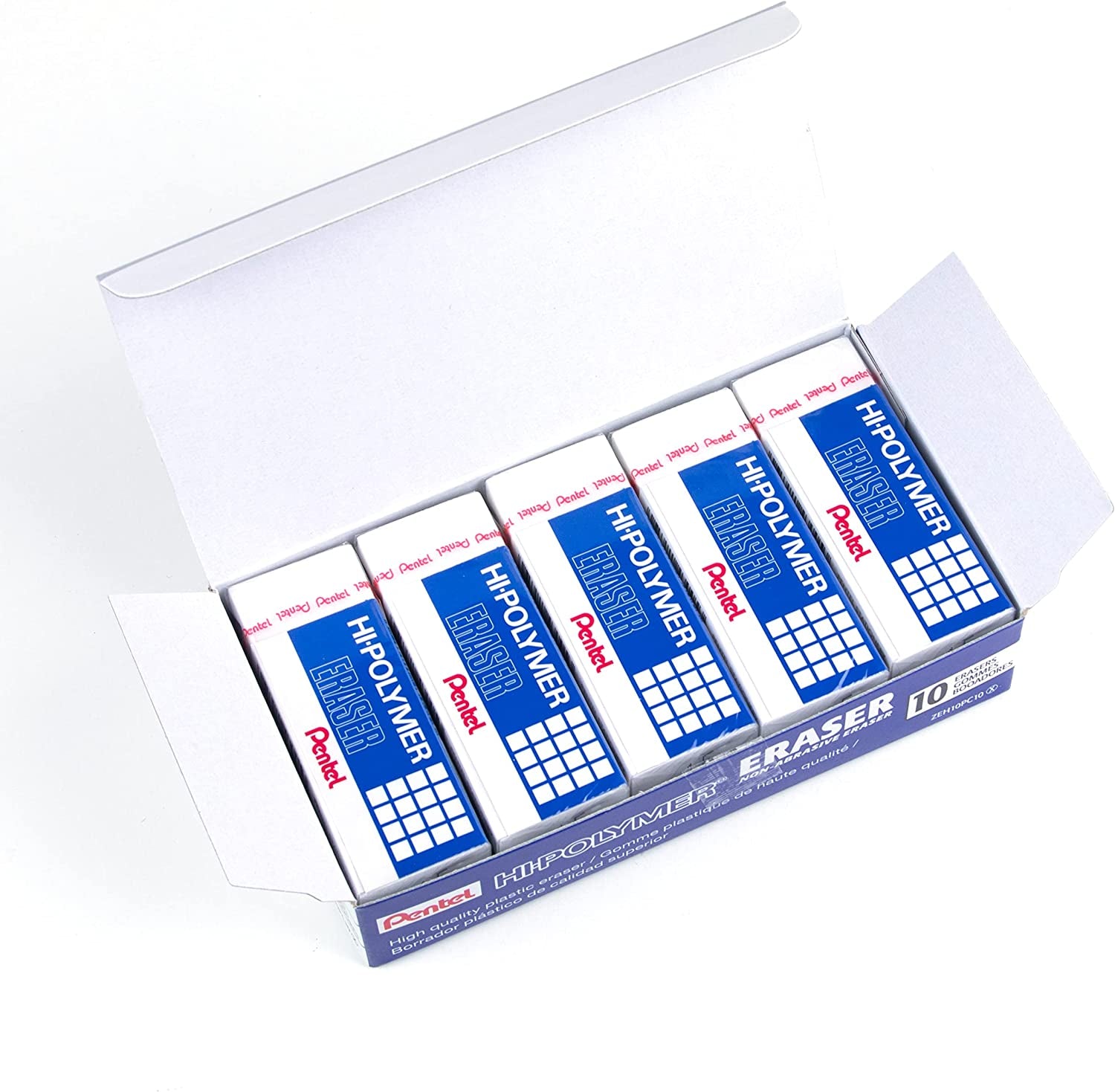 Hi-Polymer Block Eraser, Large, White, Pack of 10 Erasers (ZEH10PC10)