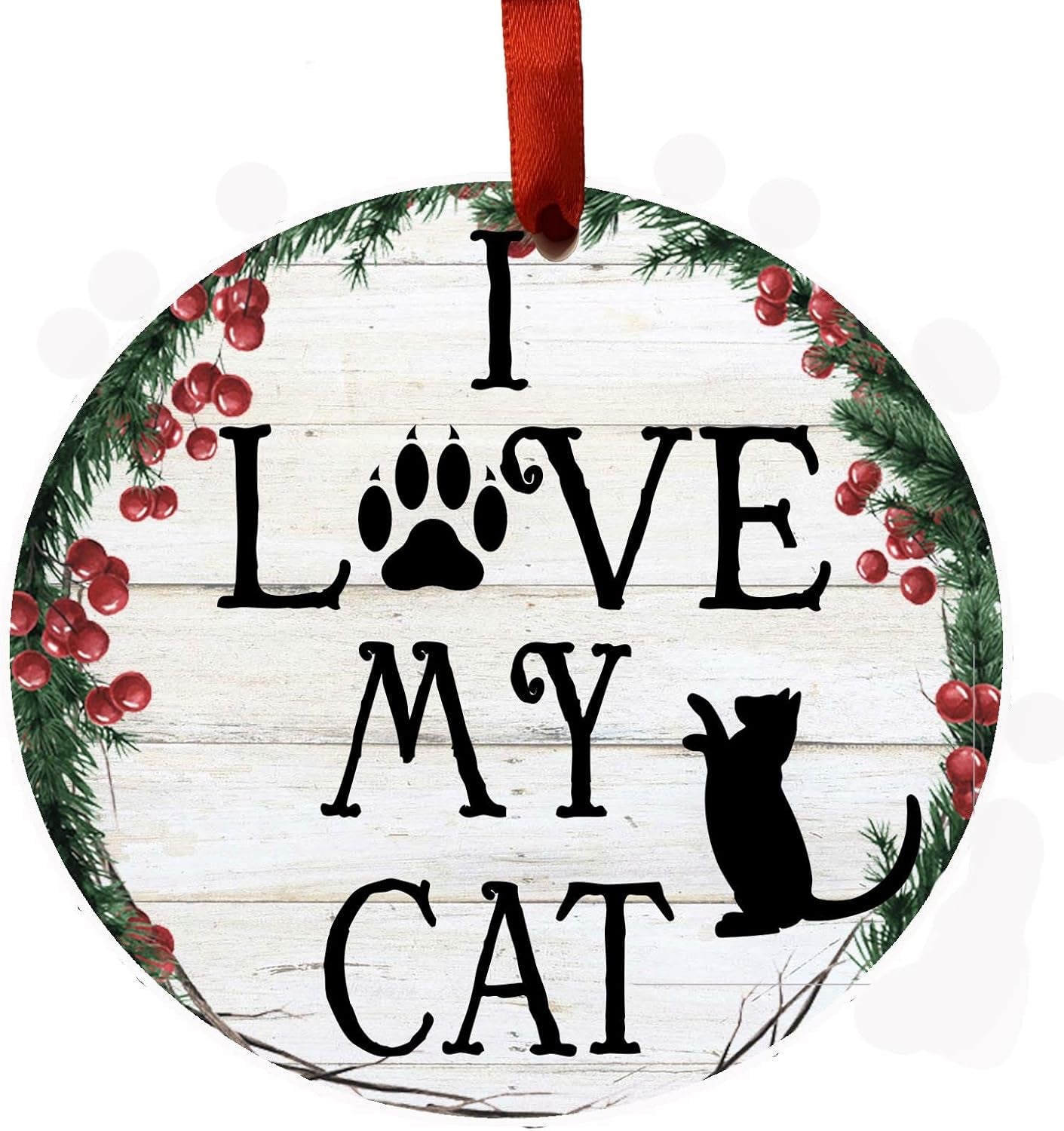 I Love My Cat Ornament - E&S Pets - DIY Personalizable - Cat Gifts - Ceramic round with Glazed Finish - X-Mas Decoration - Christmas Ornaments Craft Gifts - Ornaments for Pet Lovers