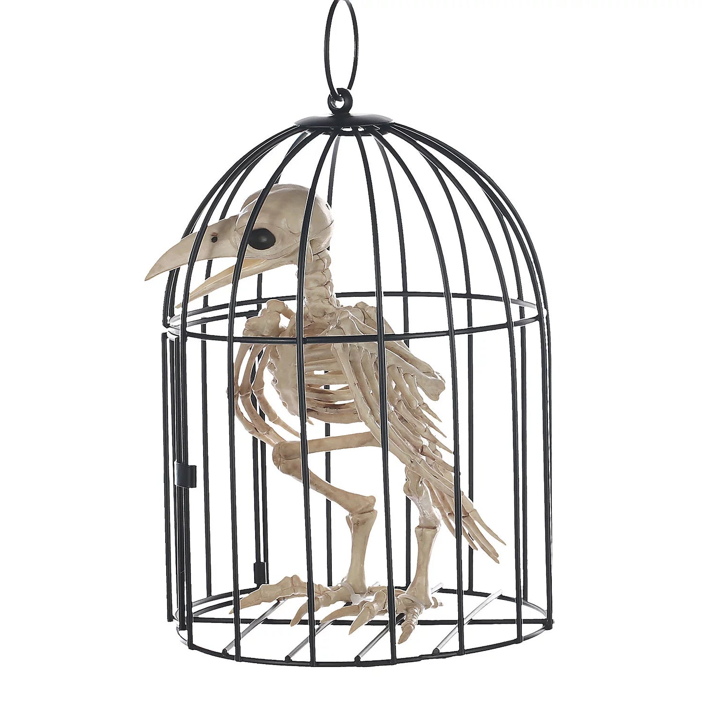 9.5" Skeleton Crow in a Cage Halloween Decoration