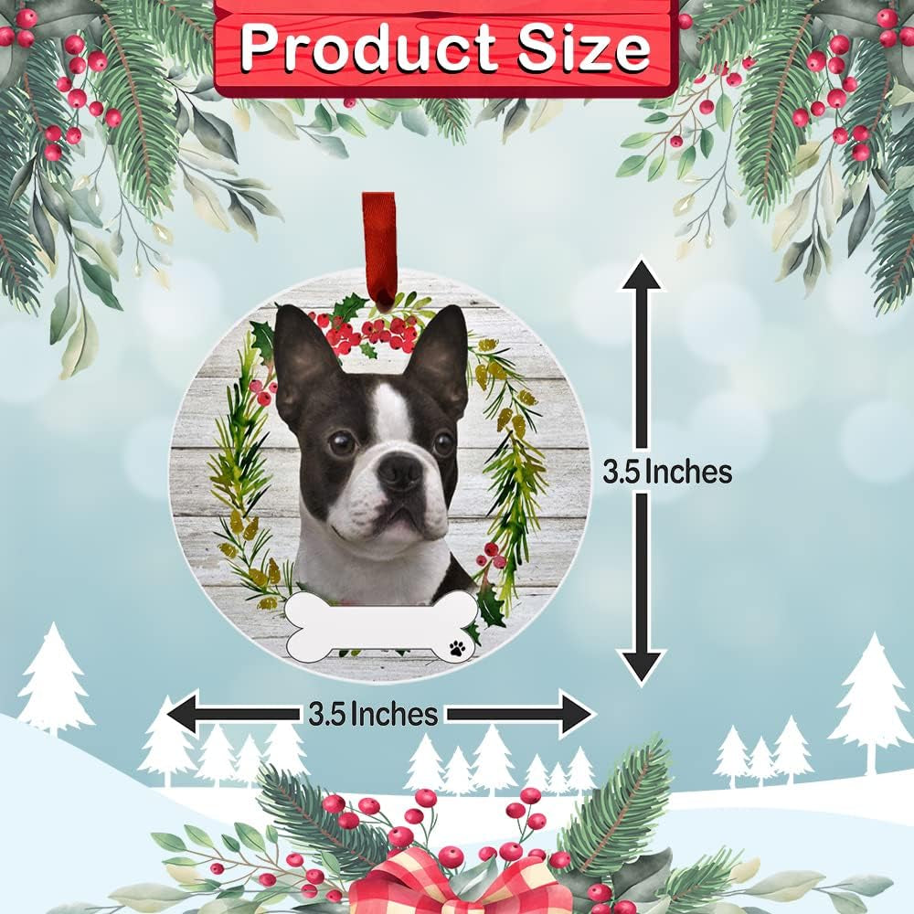 Boston Terrier Ornament -  - DIY Personalizable - Dog Gifts - Ceramic round Ornament with Glazed Finish - X-Mas Decoration - Christmas Ornaments Craft Gifts - Ornaments for Pet Lovers