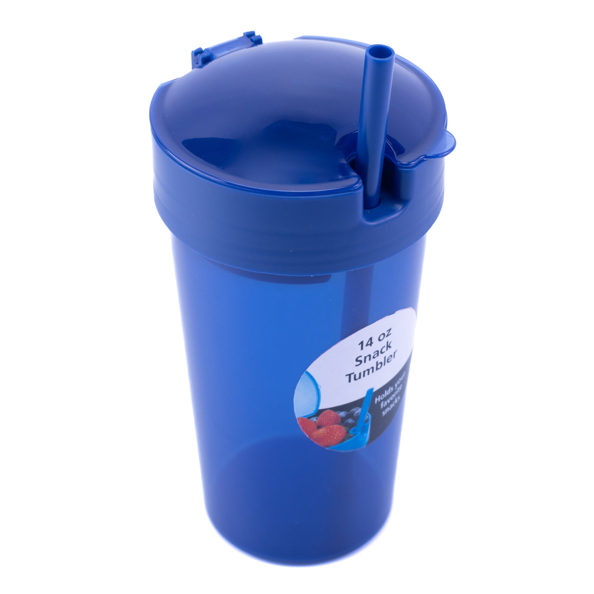 Plastic Blue Snack Tumbler with Straw, 14 Oz