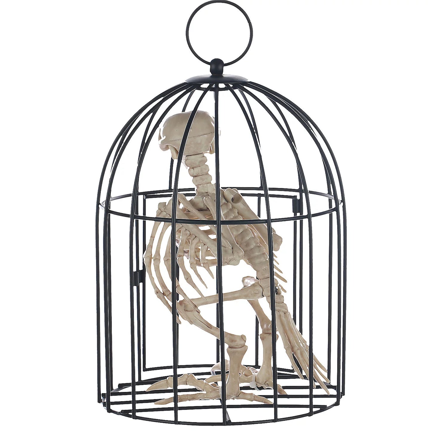 9.5" Skeleton Crow in a Cage Halloween Decoration