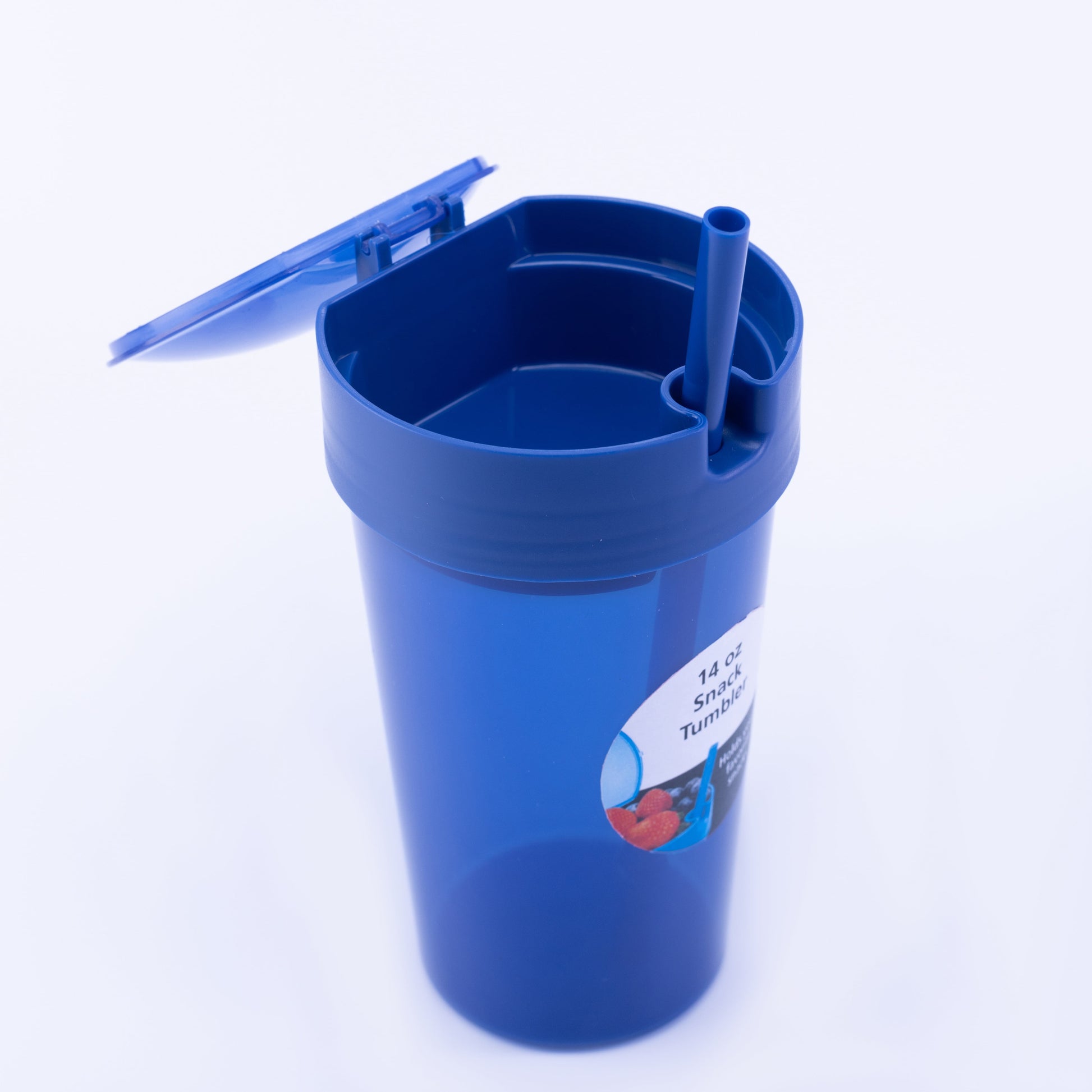 Plastic Blue Snack Tumbler with Straw, 14 Oz