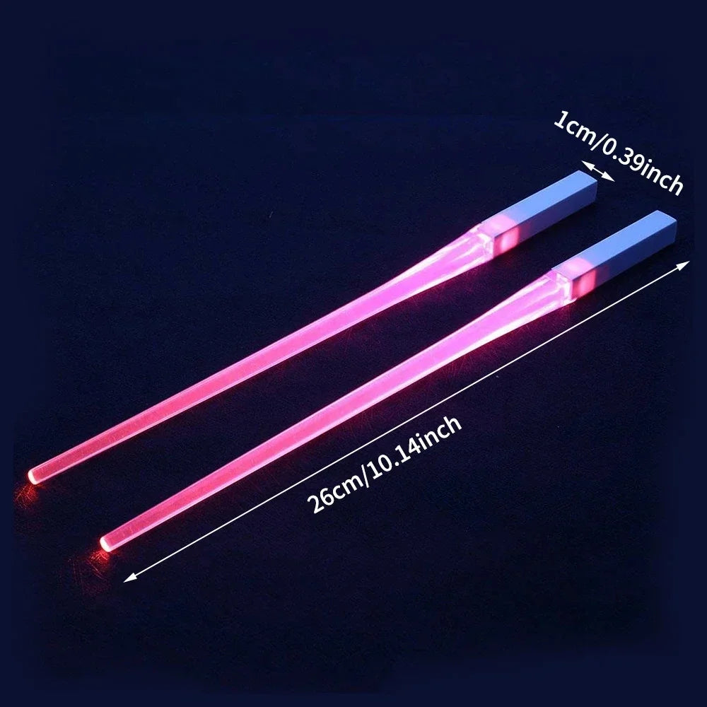 1 Pair LED Lightsaber Chopsticks Luminous Reusable Kitchen Light up LED Chopstick Glowing BPA Free Food Safe Chopsticks