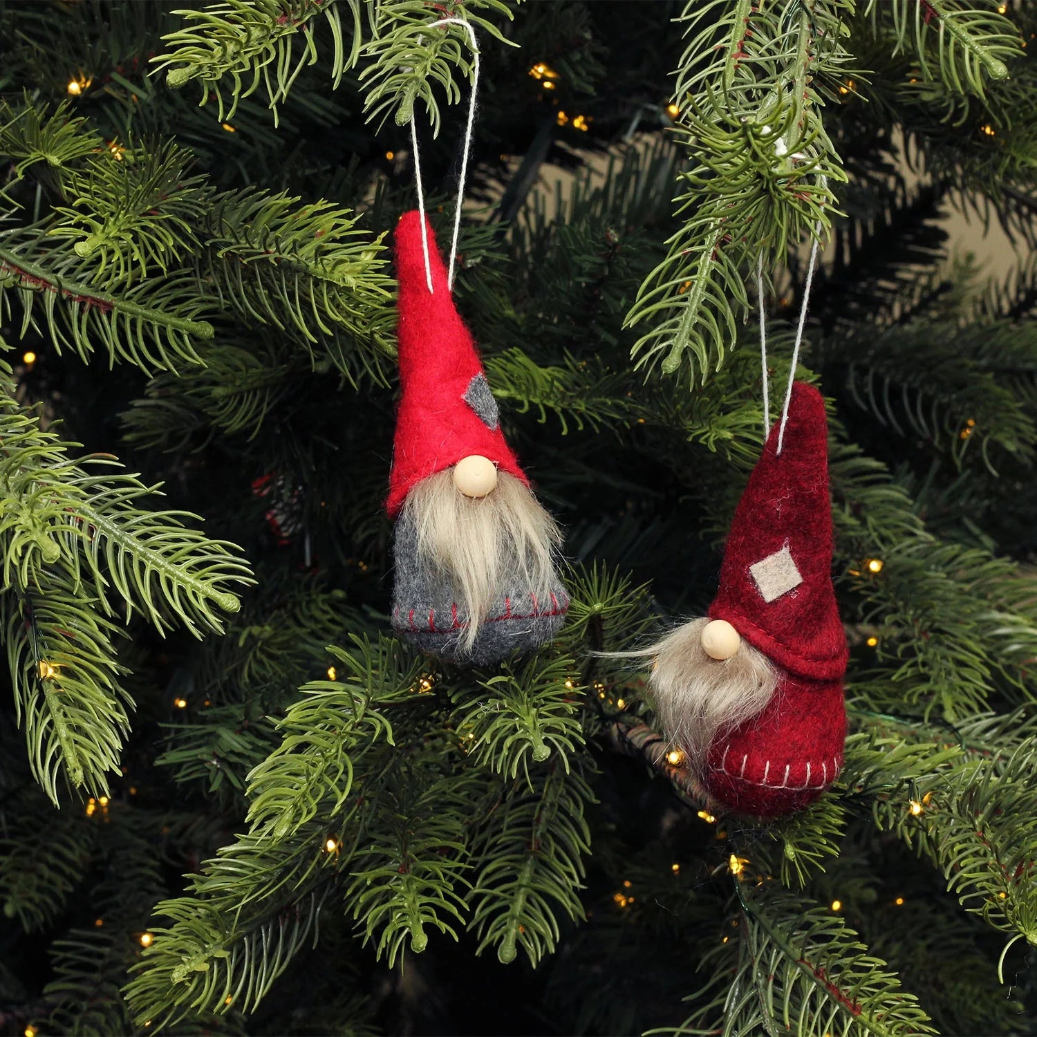 2Ct Santa Gnomes Christmas Ornament Set 4.75" - Gray/Burgundy Red