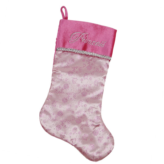 21" Pink and Silver Glittered Princess Christmas Stocking with Cuff