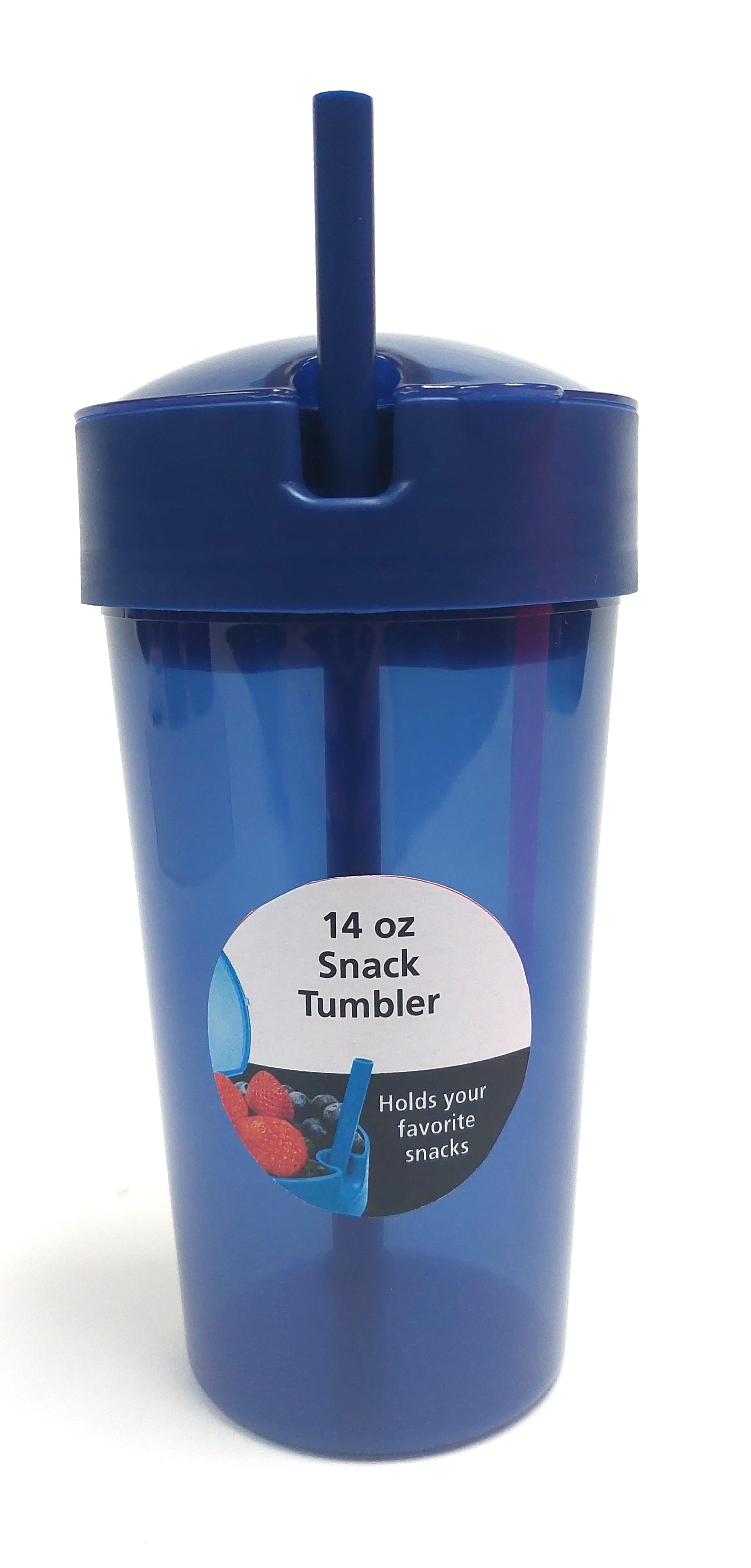 Plastic Blue Snack Tumbler with Straw, 14 Oz