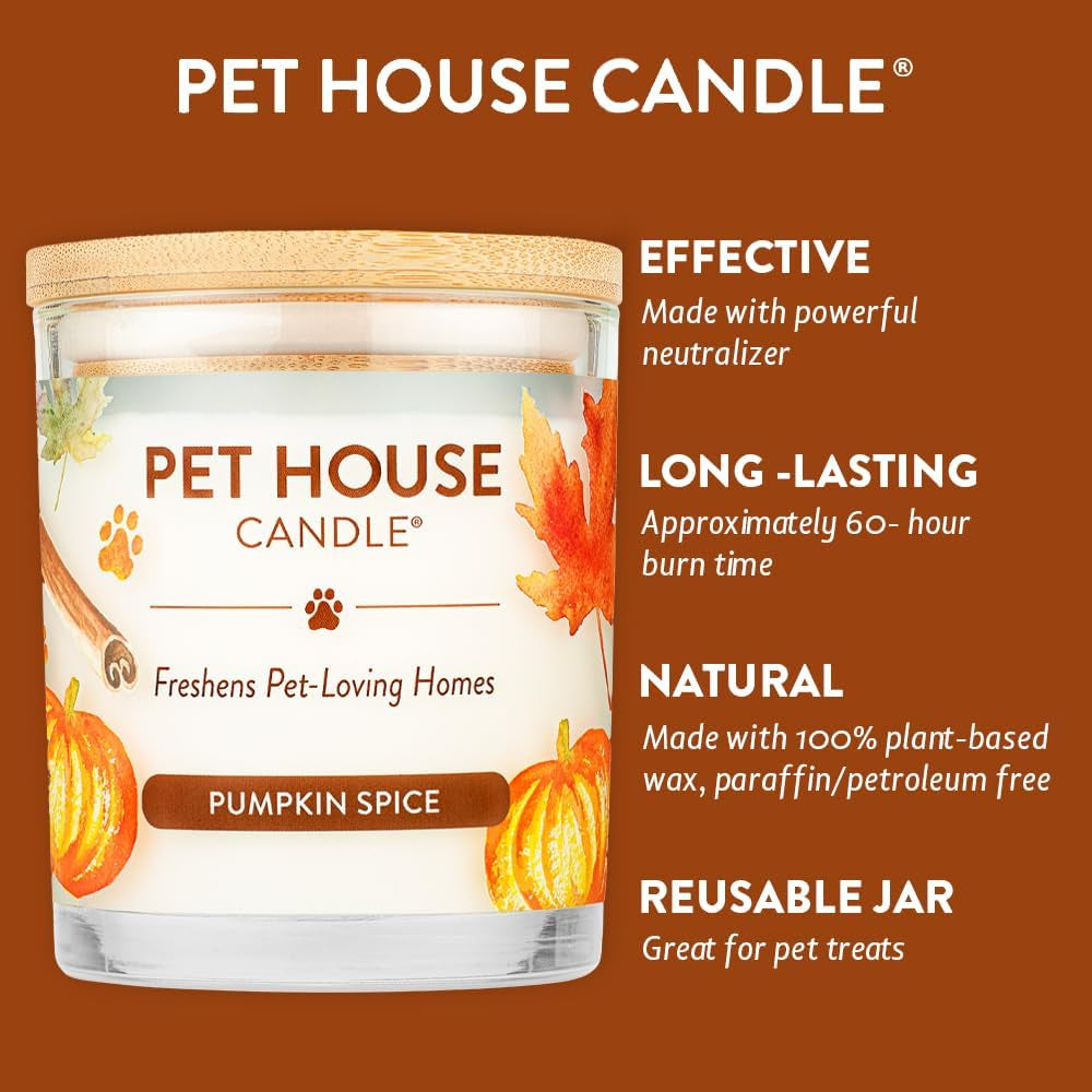 Pet House Candle 2 Pack - Plant-Based/Soy Candle - Clean Burning Scented Candles, Long Lasting Pet Odor Candle for Home - Pumpkin Pie