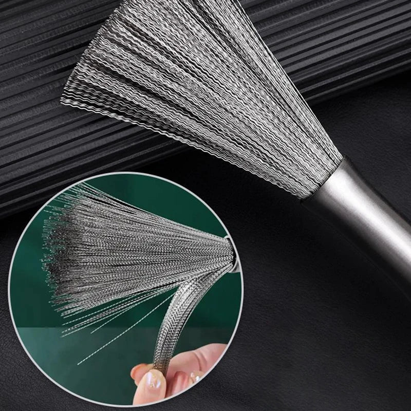 Stainless Steel Pan Brush with a Long Handle Dishwashing Brush Pot Cleaner Strong Decontamination Hangable Kitchen Clean Tools