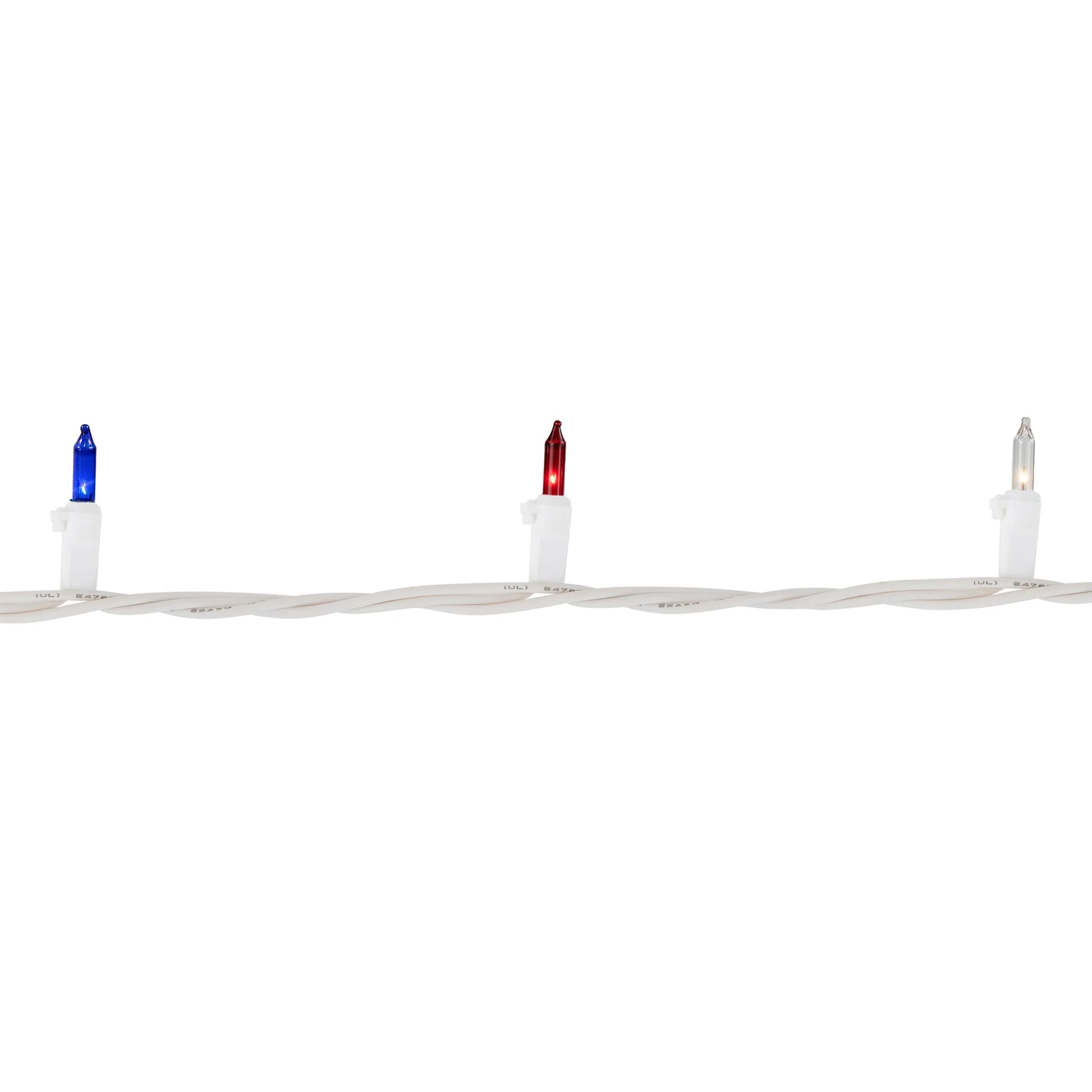 Mini Christmas Light Set - Red, White and Blue - 10' - White Wire - 50Ct