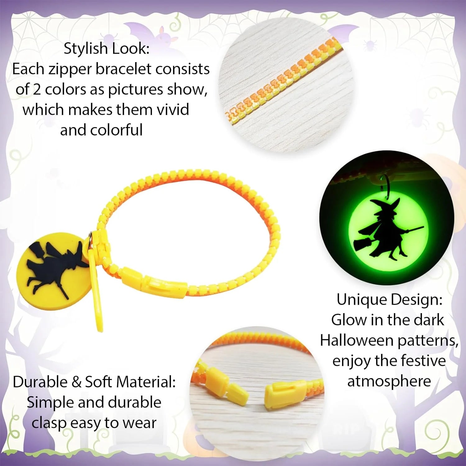 Kids Halloween Party Favors Zipper Bracelets, 28 Pack Glow in the Dark Halloween Zipper Wristbands for Kids Halloween Gifts, Halloween Giveaways, Halloween Goodie Bag Fillers, Kids Halloween