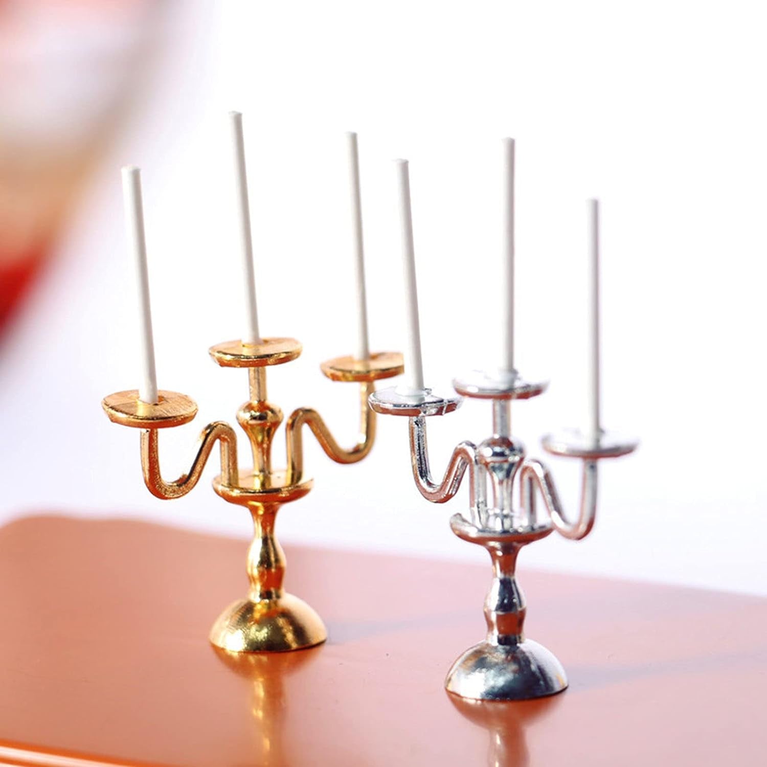 Dollhouse Miniatures Furniture Accessories, Vivid Dollhouse Candlestick Model Cartoon Design Stainless Doll House Tiny Candle Holder - Silver