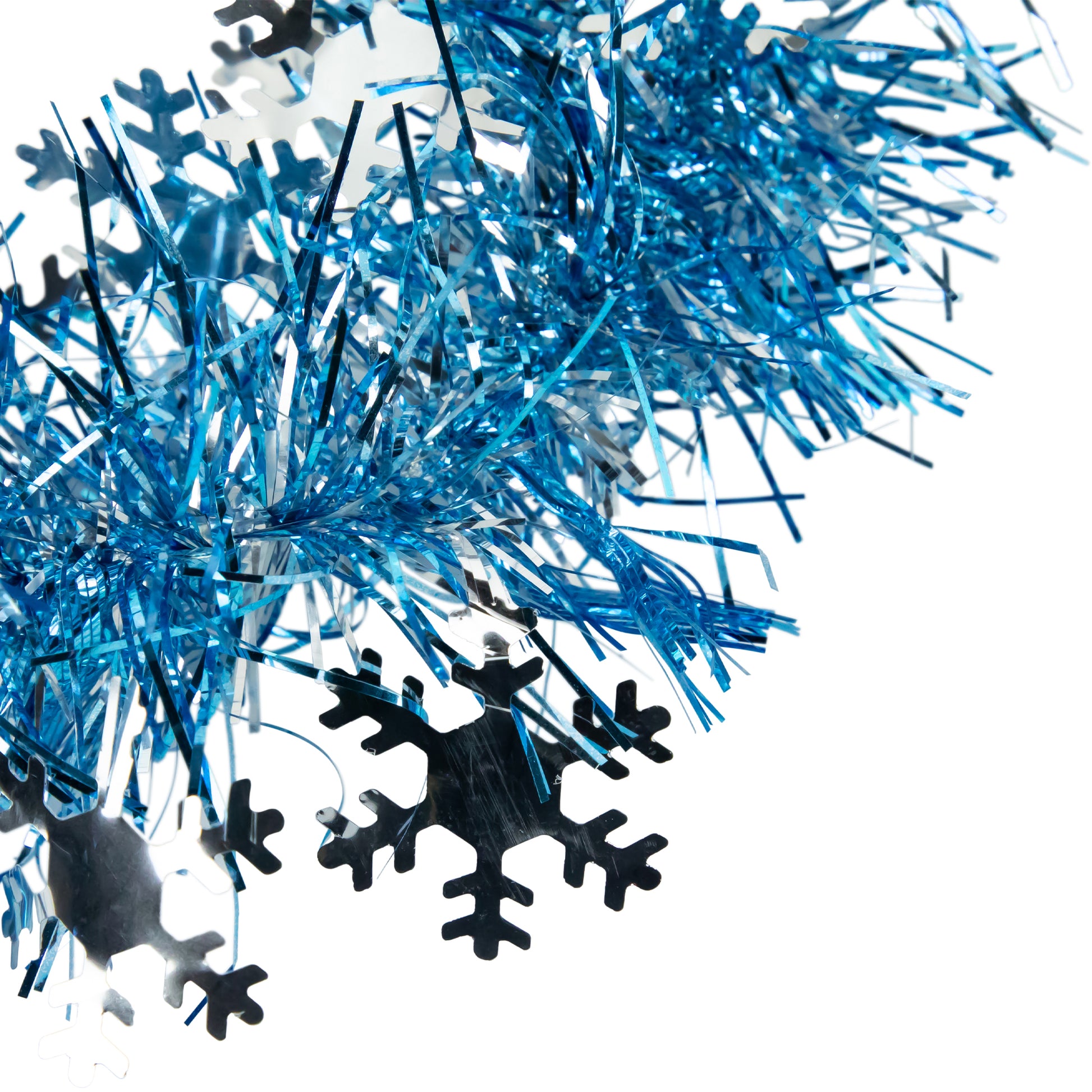 12' X 3" Sky Blue and Silver Snowflakes Christmas Tinsel Garland - Unlit