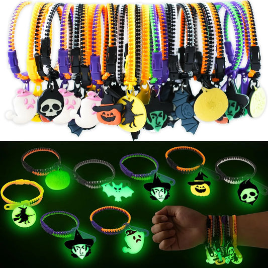 Kids Halloween Party Favors Zipper Bracelets, 28 Pack Glow in the Dark Halloween Zipper Wristbands for Kids Halloween Gifts, Halloween Giveaways, Halloween Goodie Bag Fillers, Kids Halloween