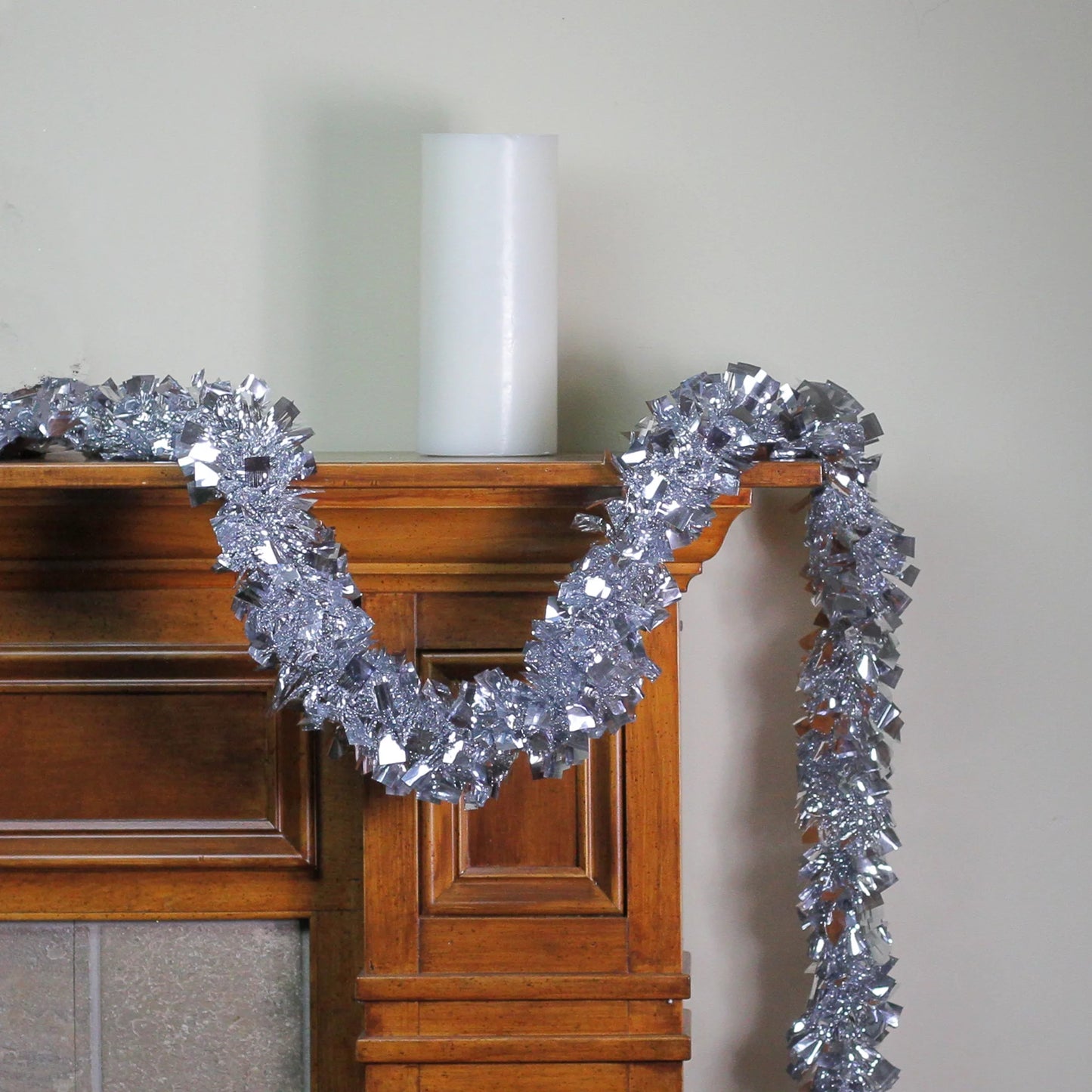 12' X 4" Unlit Shiny Holographic Silver Christmas Tinsel Garland