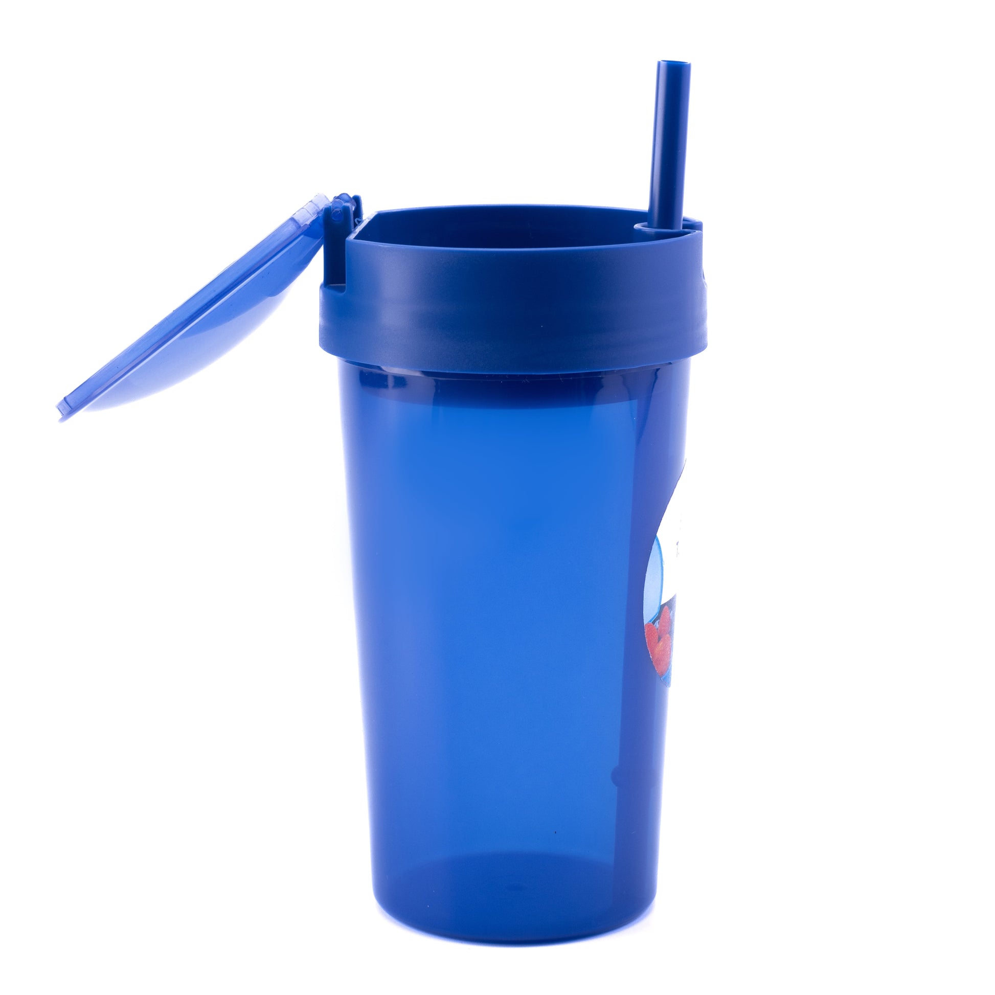 Plastic Blue Snack Tumbler with Straw, 14 Oz