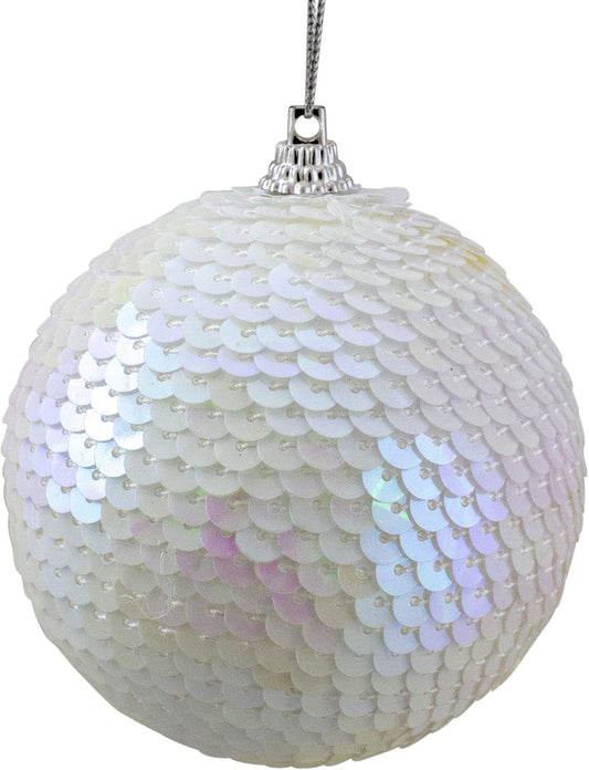 3" White Iridescent Sequin Shatterproof Ball Christmas Ornament