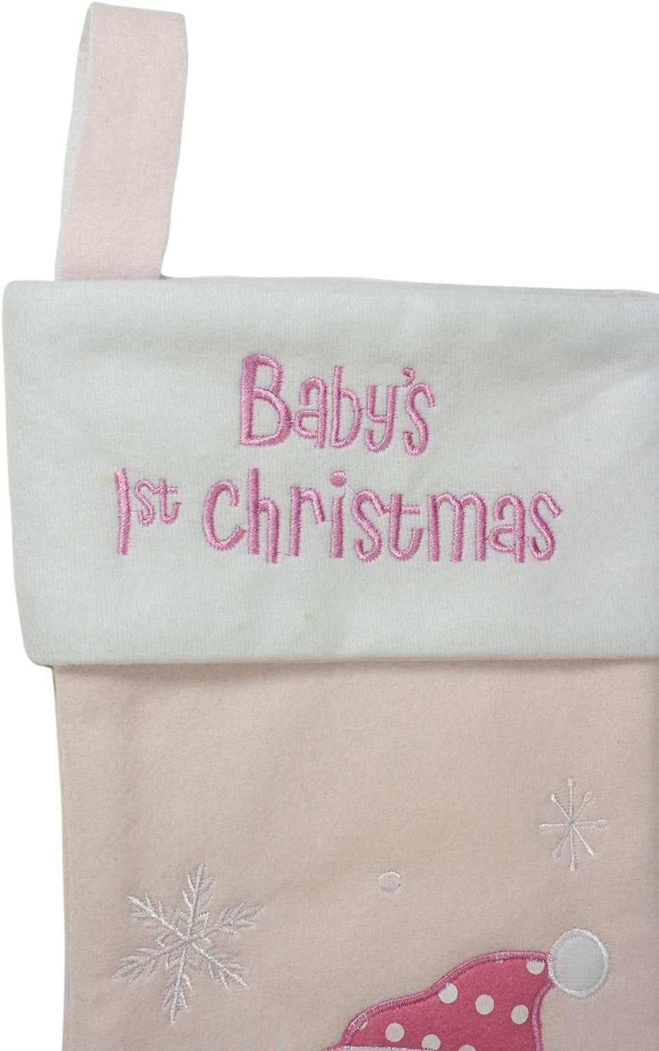 Baby'S 1St Embroidered Teddy Bear Christmas Stocking, 19", White/Pink